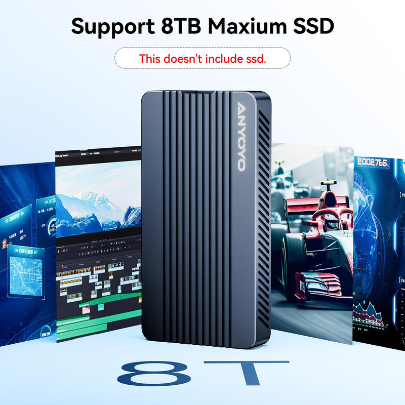 ANYOYO 40Gbps M.2 NVMe SSD Enclosure Tool Free Installation Aluminum USB 4 NVMe SSD Enclosure Compatible with Thunderbolt 5/4/3/USB 4/3.2/3.1/3.0/2.0 for M&B+M-Key SSD 2230/2242/2260/2280(TBU405M1) TBU405