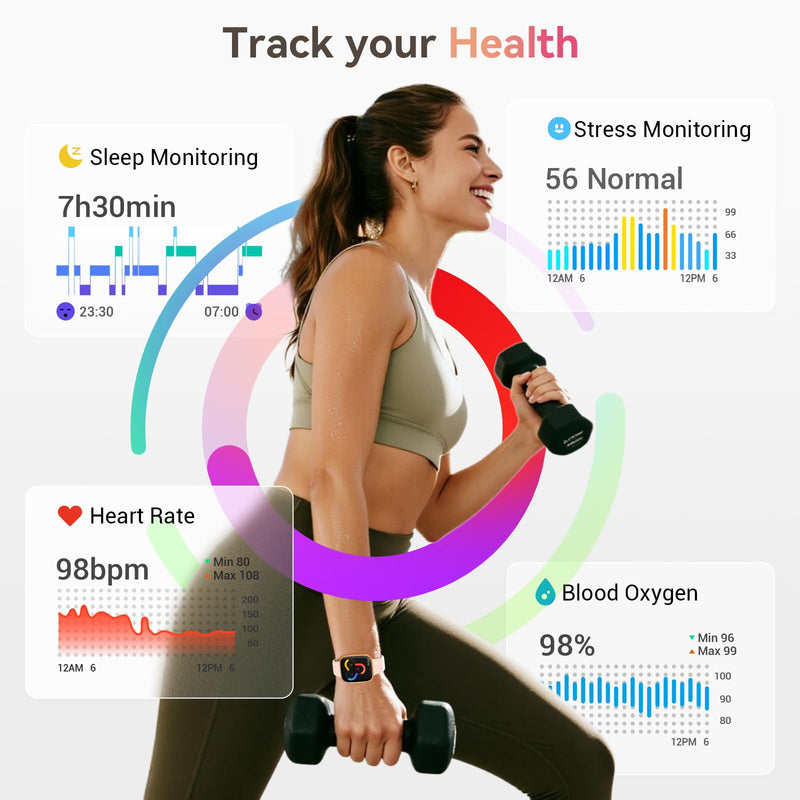 Smart Watch for Women, Answer/Make Call, 1.85" AMOLED Always-On Screen Smartwatch for iPhone & Android, 3ATM Waterproof Fitness Tracker with Heart Rate/Sleep/SpO2 Monitor, 120+ Sport Modes, 2 Bands Pink