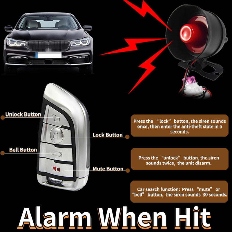CHADWICK Car Horn Siren Alarm,Universal Car Alarm Security Protection System with 2 Remote Controls,7-Level Sensitivity,12v,Anti-Theft Device,No Thread Trimmin,Non-Destructive Installation (CW-8131) CW-8131