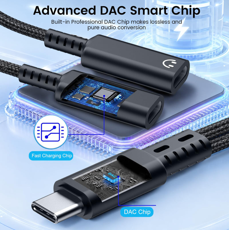USB C Splitter 1 in 2 Out, Dual USB C Headphone and Charger Adapter, Type C Audio Jack Dongle with PD 60W Fast Charging Cable for iPhone 17 16 15 Pro Max, iPad, Samsung Galaxy S25 S24 Ultra More USBC