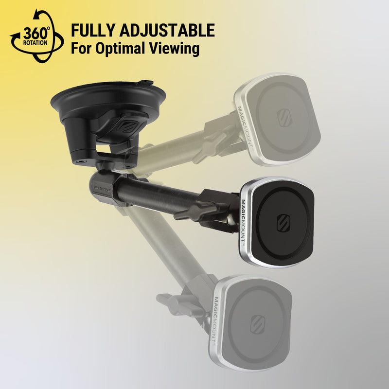 Scosche MP2WD2HD MagicMount™ Pro2 XL Heavy Duty, Strong Suction Cup Cell Phone Mount with Long Arm Windshield/Dashboard Phone Holder and Anti-Shake Stabilizer for iPhone, Android, Tablet, Car, Truck MagSafe - Extendo Window / Dash Suction Pro