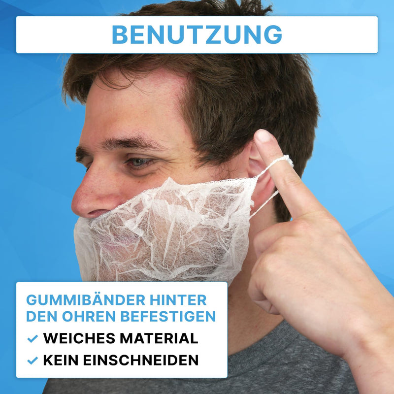 ARNOMED PP Beard Net, Disposable Beard Bandage, White, Beard Hood with Elastic Band, Beard Net 52 cm, Beard Protection 10 g/m², Beard Protection Mask, Food-Grade Beard Protection, Beard Protection, 100