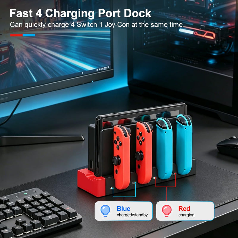 Accessories Bundle for Nintendo Switch 1/OLED, OUNFNOE 19-IN-1 Kits for Switch OLED Accessories, Carrying Case, Controller Charging Dock, Joy-Con Thumb Grips, Tempered Screen Protector, Steering Wheels for Mario Kart, Protective Console Cover