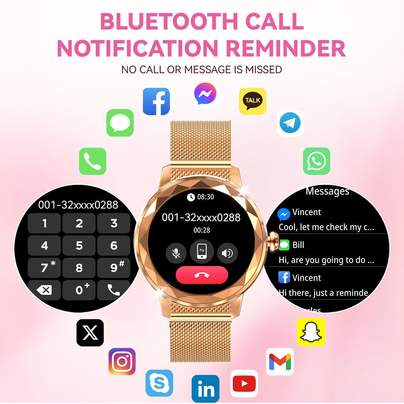 Smart Watch for Women, 1.2" Display 100+ Sports, IP68 Waterproof | Fitness Tracker with Heart Rate, Sleep & Female Cycle, Adjustable Fit, iOS & Android Compatible, W02-Rose Gold