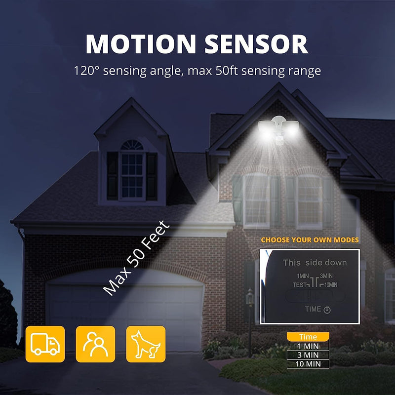 UME 19W LED Flood Light Motion Sensor Outdoor, 2 Adjustable Head, 2000LM, 5000K, IP65 Waterproof, Dusk to Dawn Security Light with Photocell for Exterior,Outside,Garage,House(Black) 1pack Black