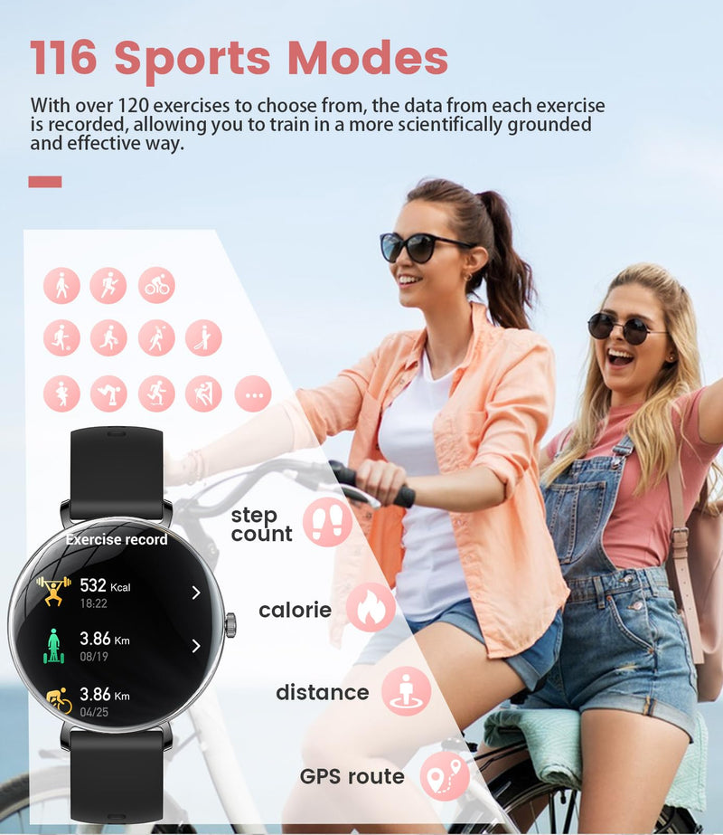 LIGE Ultra-Thin Smart Watch for Women(Answer/Make Calls),1.43" Fitness Tracker Watch with Heart Rate,Clories Tracker 100+ Sports Modes,Always-on Display Women Smartwatch for Android iOS(Black-FV17-H)