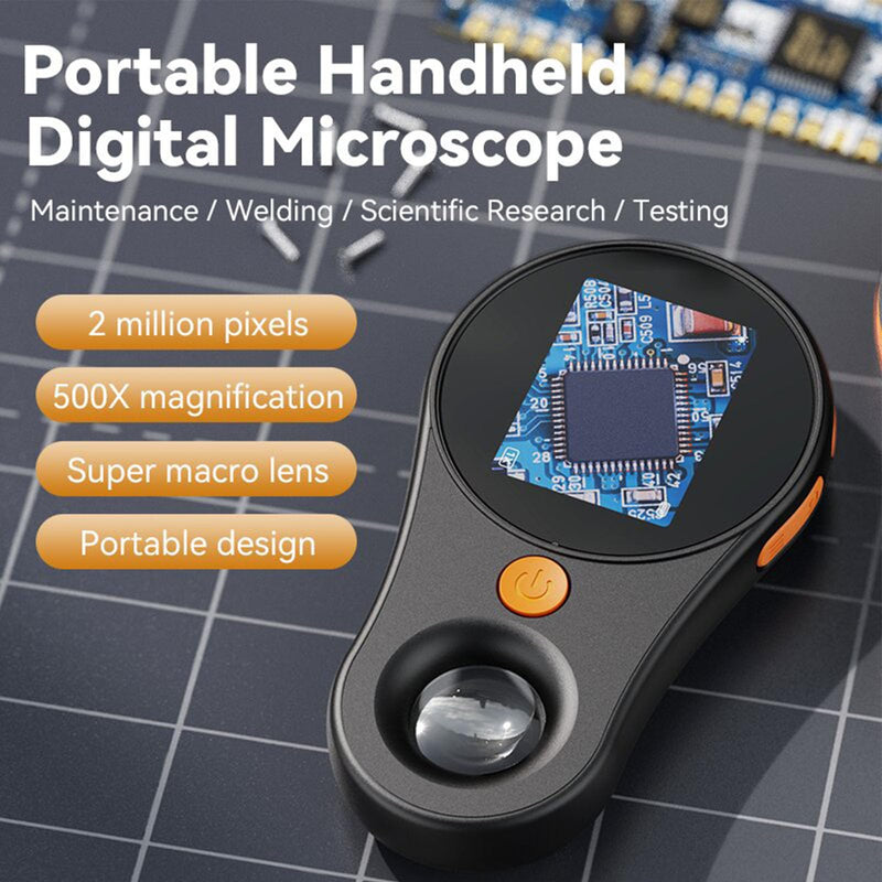 [AUSTRALIA] - Handheld Digital Microscope 500X Magnification - 2MP Portable Magnifying Glass with 2.0 Inch Screen & Built in 8 LEDs, Compatible with OS, Science Kits Black 