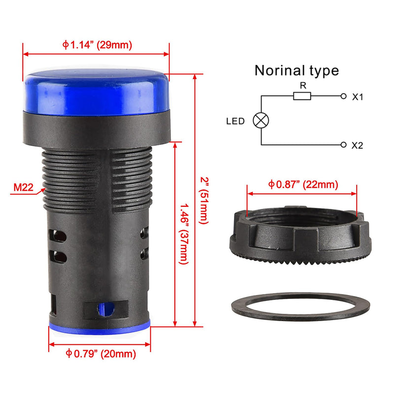 Heschen 22mm LED Indicator Light AD16-22D/S 220VAC 20mA Blue Light Color (Pack of 5)