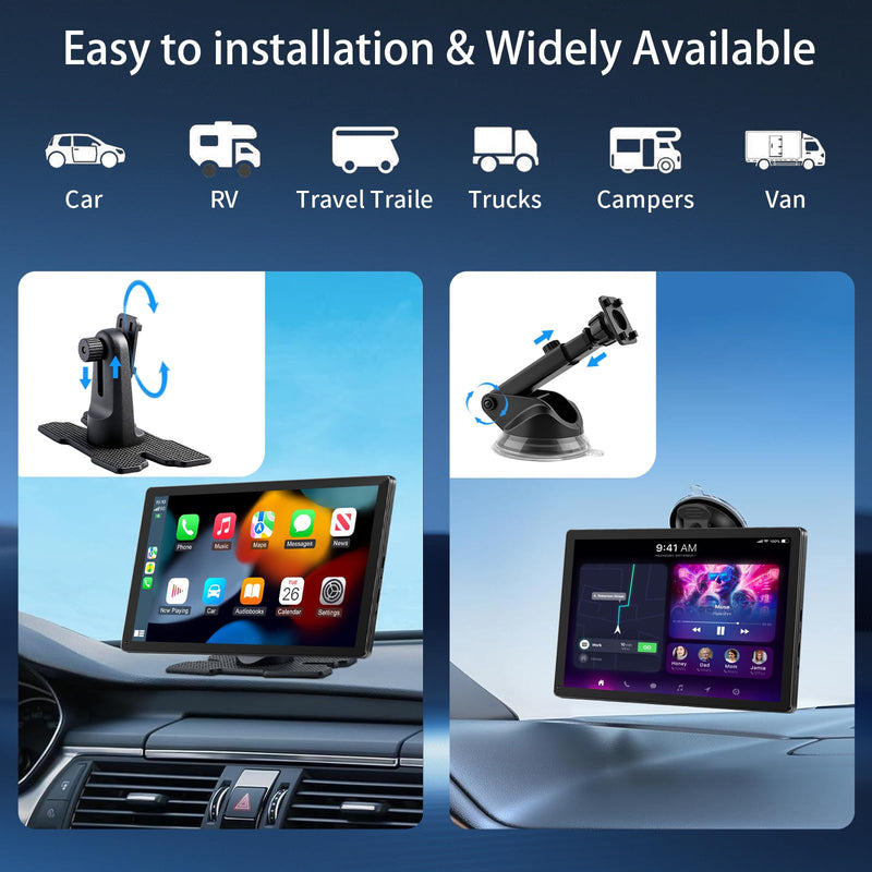 CarPlay Screen for Car, 9'' Wireless CarPlay & Android Auto - Smart Portable Touchscreen with Bluetooth/FM, Mirror Link, Voice Control, GPS Navigation, Plug & Play Car Play Screen, Silver
