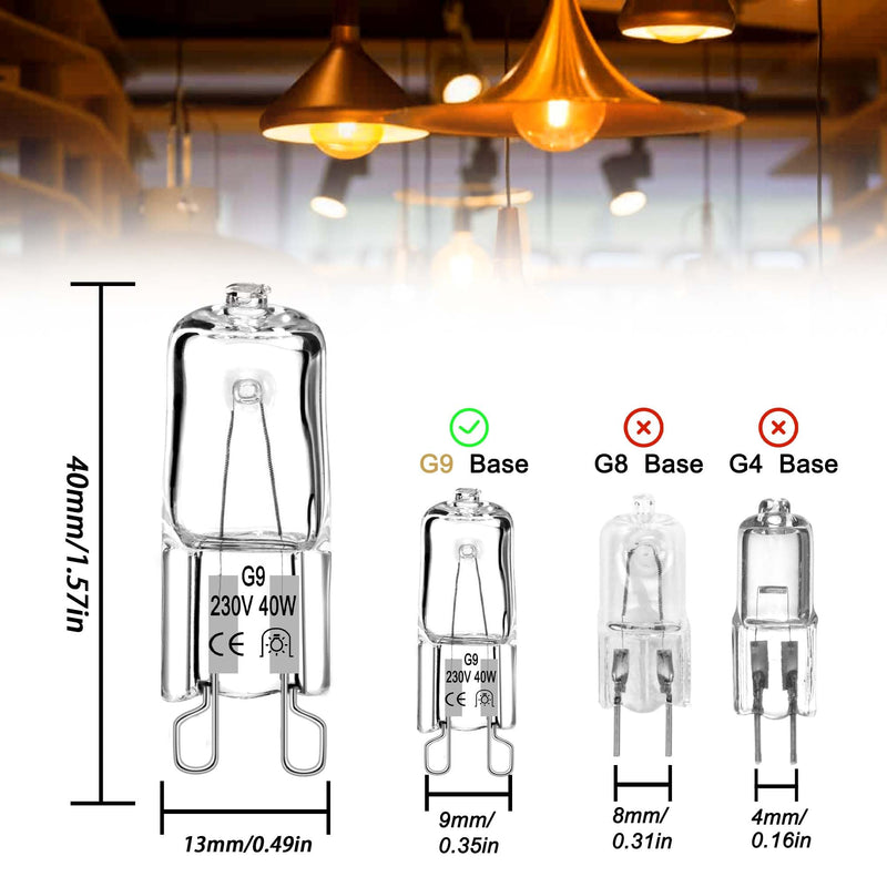 Halogen Light Bulb G9 (12 Pieces) Halogen G9 40 W 230 V, 560 LM 2700 K Warm White Dimmable No Flickering Halogen Bulbs Pin Base Lamp for Oven Lamp 300 °C Microwave Cooker, Ceiling Lights, Wall Lamp