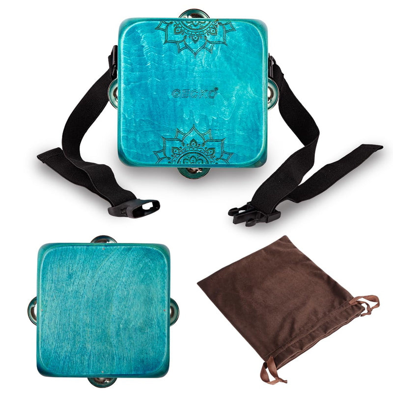 Tambourine Cajon Drum with Jingles, Wearable Strap, Storage Bag, Handheld Percussion Instrument, Portable Cajon for Rhythm Practice & Live Performance (Blue) Blue