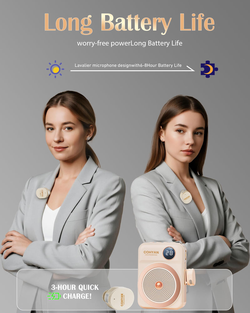 [AUSTRALIA] - Voice Amplifier for Teachers with Wireless Lavalier Lapel Microphone Portable Bluetooth Microphone & Speaker, Rechargeable Bullhorn Megaphone for Classroom, Meetings, Yoga (Skin Tone) Skin Tone 