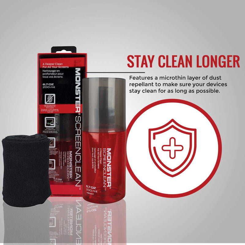 [AUSTRALIA] - Monster 6.7 oz. Spray Screen Cleaner Kit with Microfiber Cloth for Electronic Devices – Ideal for LED, LCD, OLED, Smart TV, Computer Monitors, Laptops, iPad, and iPhone Screens 6.7 oz. 