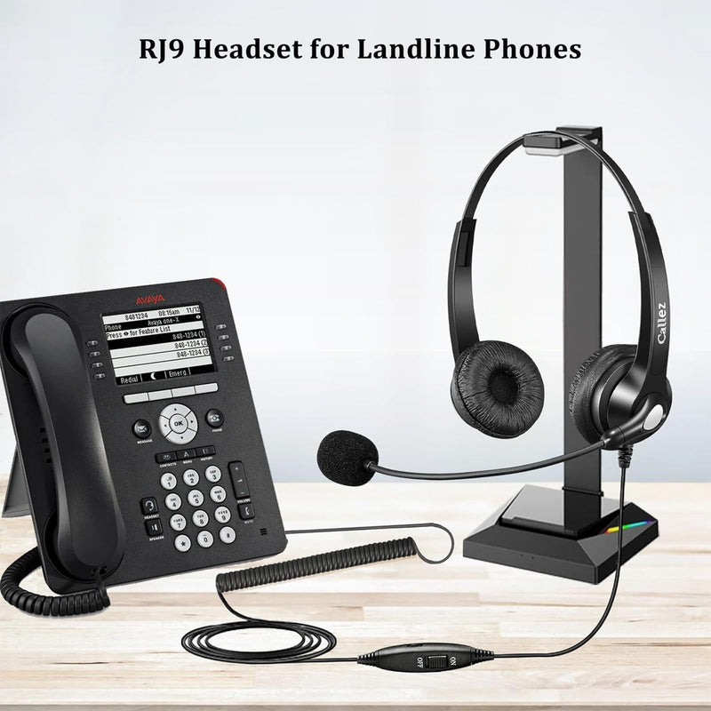 [AUSTRALIA] - Callez RJ9 Phone Headset with Noise Cancelling Mic & Volume Controls, Telephone Headset Compatible with Avaya Plantronics Mitel ShoreTel Digium Nortel NEC Toshiba Aastra Office Landline Deskphones Black 