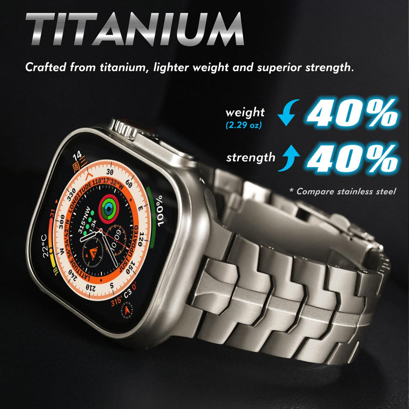 Titanium Band - Lightweight& Scratch-Resistant TA1 Titanium, Adjustable Replacement Strap with Folding Clasp, Compatible with Apple Watch 41mm 42mm