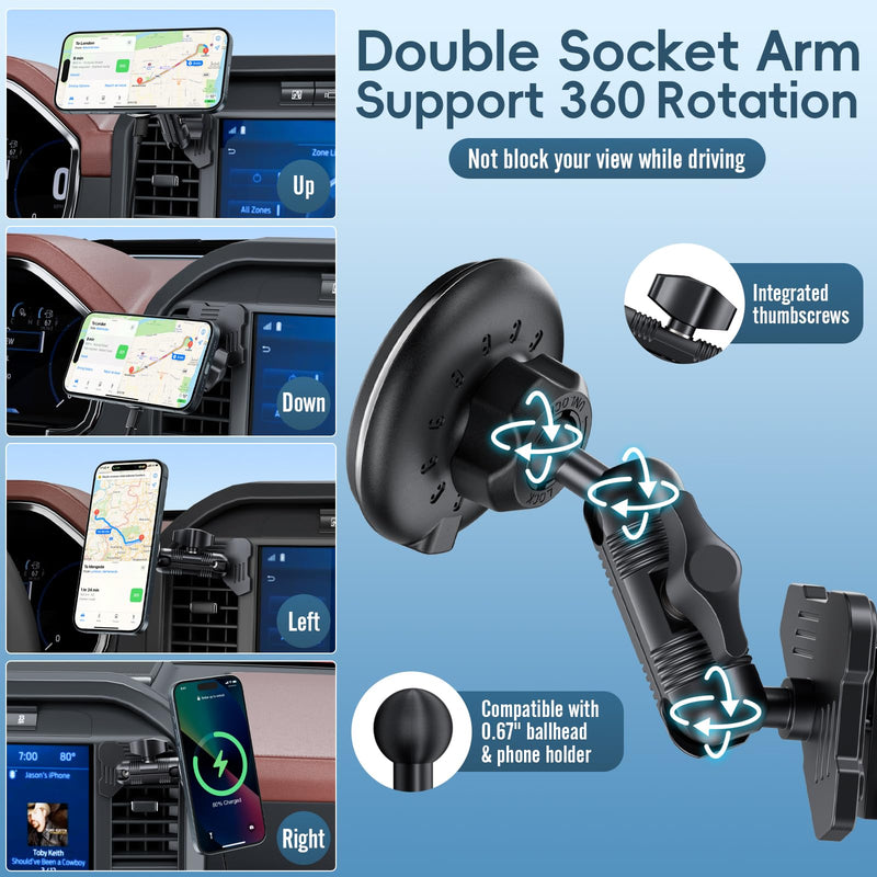 Kaishengyuan Car Vent Wireless Charger Phone Mount for 2021-2026 Ford F-150 | 2023-2026 Super Duty F250/F350/F450 | 15W Fast Charge| | 20 Metal Magnets| Non-BlockVent| 1-Min Install| Magsafe Smartphones Charging-Magnetic