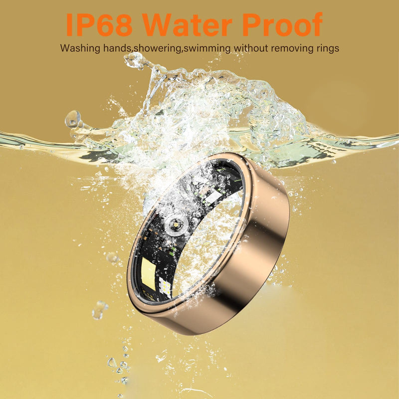 Smart Ring Fitness Monitor: Heart Rate, Blood Oxygen, Sleep & Step Tracking, IP68 Waterproof, Unisex, Compatible with iPhone & Android (Non-Medical) Rose Gold 11#(20.6mm)
