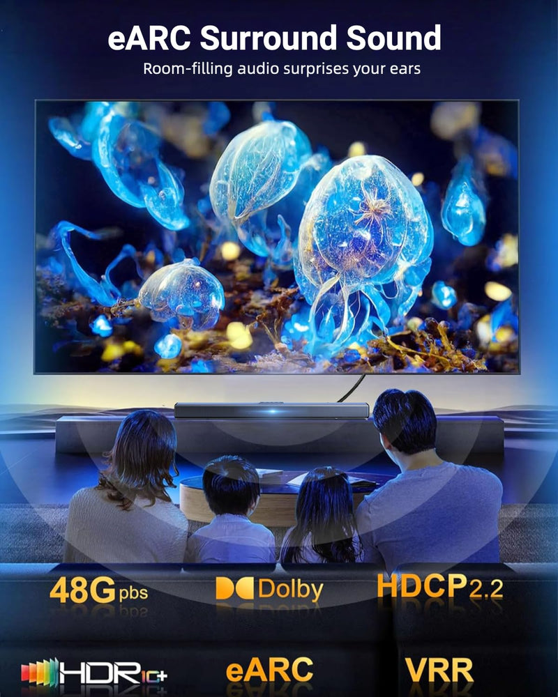 8K Fiber Optic HDMI Cable 65 FT, 48Gbps Ultra High Speed, 8K60Hz 4K120Hz 2K144Hz Dynamic HDR/eARC, HDCP 2.2&2.3/3D Compatible for PS5, X Box Series X, Desktop GPUs 30&40 Series (65 feet) 65 feet