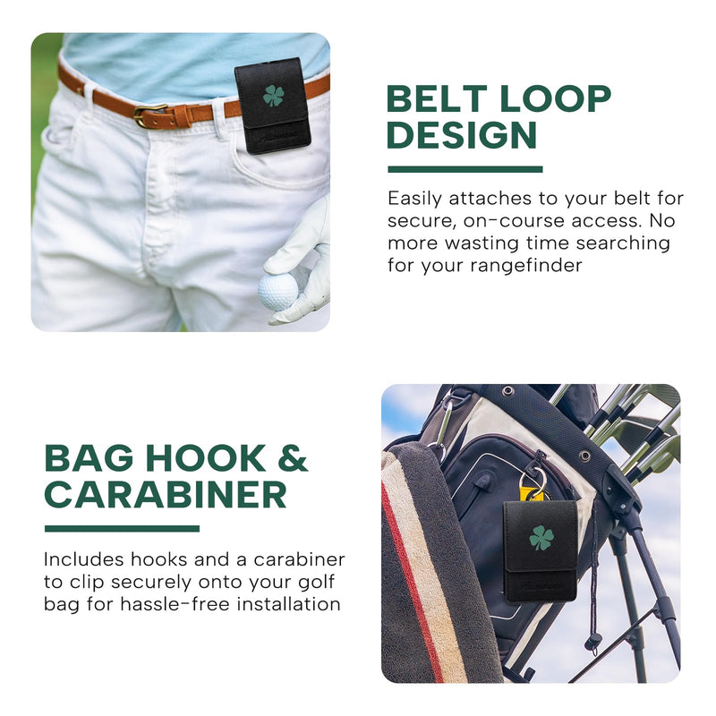 Golf Rangefinder Case - Universal Leather Protective Rangefinder Hard Case | Golf Rangefinder Hard Shell Case with Tee Holder Belt Clip Compatible with Bushnell, Callaway, Garmin & More Rangefinders Black&Green