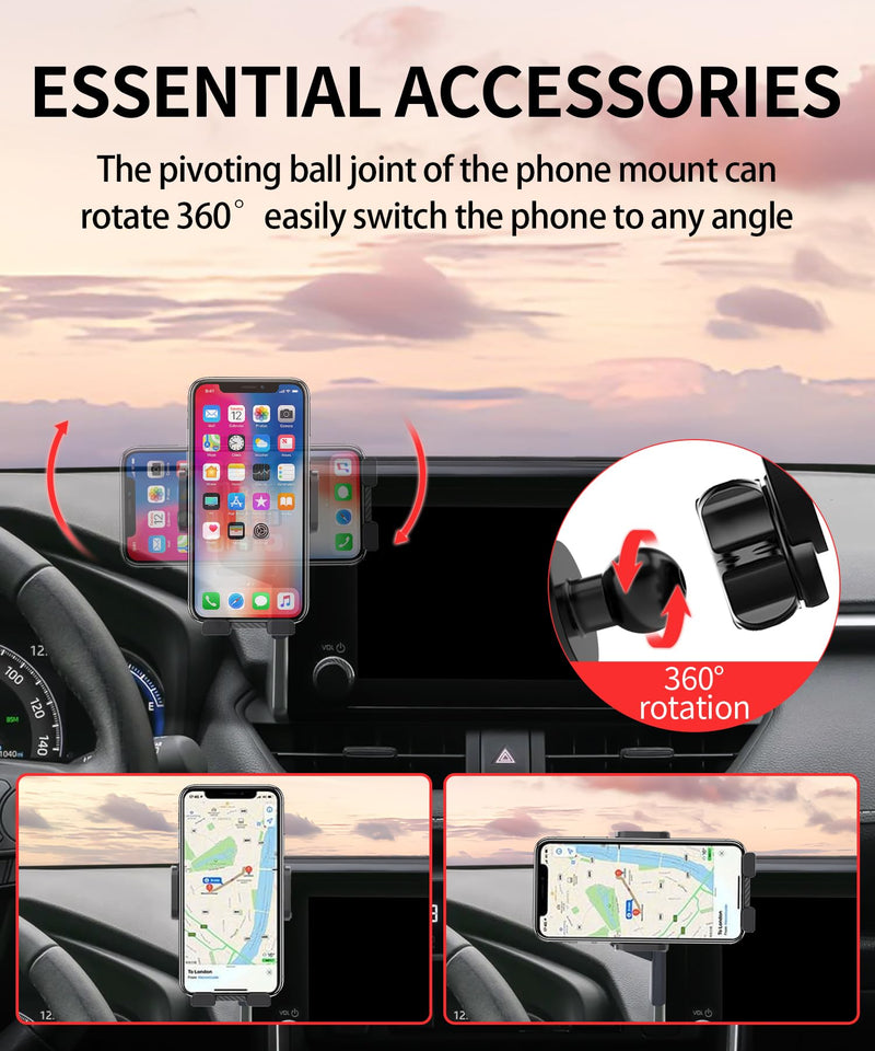 Car Phone Holder for Toyota RAV4 / RAV4 Hybrid 2019-2025 Accessories 7/8 Inch Screen Fixed Clip Cell Phone Mount Hands-Free 360 Degree Rotation
