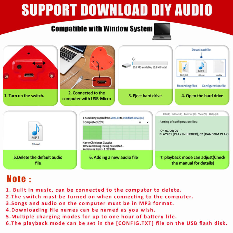 [AUSTRALIA] - Voice Recorder, 16min USB Downloadable & Recordable Sound Chips Module for Stuffed Animals,Personal Voice Message for Mother's Day Christmas Plush Toy & DIY Creative Gifts for Boys, Girls (Red) XIN09-Download & Record 