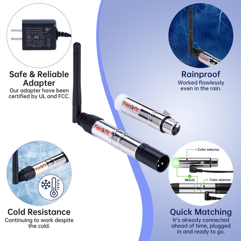 Wireless DMX512 Transmitter Receiver No Latency DJ 2.4G DMX Wireless 1 Transmitter & 3 Receivers Long Transmission Range DMX Light Controller for LED Stage Disco Lighting 4PCS Silver
