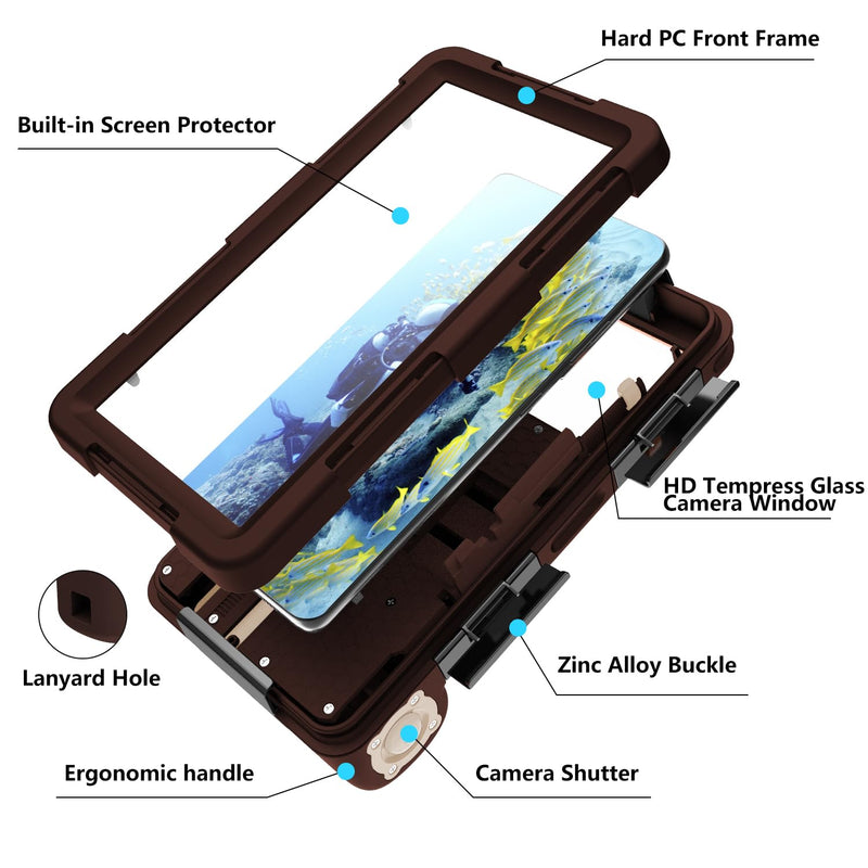 Professional Scuba Universal Underwater Diving Case for Snorkeling | Filming for iPhone 17/16/15/14/13/12/11 Pro Max Samsung S26/S25/S24/23/22/21 Plus Ultra, Size in 4.7 to 6.9inch,Brown Beige Phone Size 4.7-6.9inch