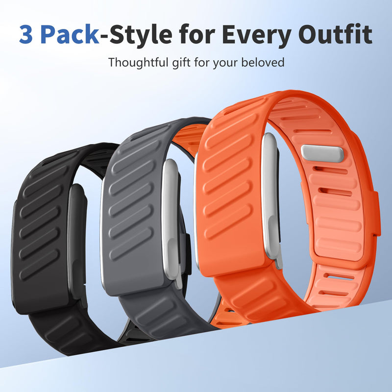 Maledan Waterproof Silicone Sport Band for Whoop 5.0/MG for One/Peak/Life | 3-Pack Soft Silicone Whoop Bands for WHOOP 5.0/MG, Breathable and Sweatproof. Quick-Release Design, Easy to Swap and Clean Orange/Darkgray Orange/Black