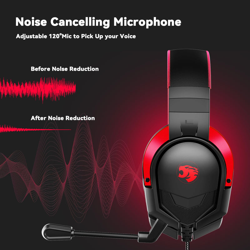 A88 Gaming Headset with Microphone, Stereo Wired Noise Cancelling Over-Ear Headphones with Mic for Pc, Ps5, Xbox One Series X/s, Ps4, Computer, Laptop, Mac, Nintendo, Gamer (Red) Red