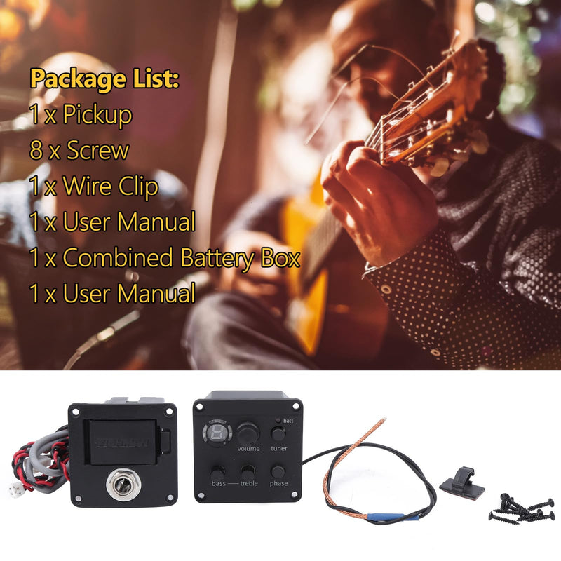 Onboard Preamp Systems, 3, Volume/Tone Shaping/Phase Switch Controls, LED Tuner, Easy Installation, Small Footprint, Sonicore Pickup Acoustic Guitar Pickup
