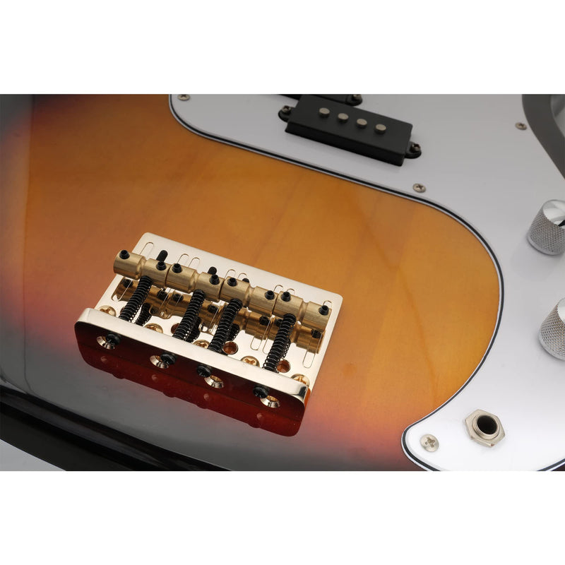 [AUSTRALIA] - Musiclily Pro 19mm 4-String Bass Hardtail Bridge with Brass Saddles and Steel Plate, Gold 