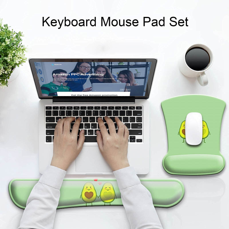 Keyboard Wrist Rest Pad and Ergonomic Mouse Pad with Wrist Support Gel Set, Non-Slip Rubber Base, Cute Mouse Pad for Easy Typing & Pain Relief, for Gaming, Computer, Office -Avocado O-Avocado