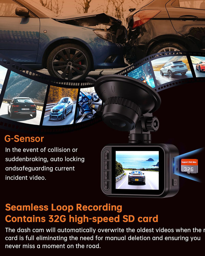 [AUSTRALIA] - Dual Dash Cam Front and Rear — 2.5K HDR Night Vision Car Camera with G-Sensor & 24H Parking Monitor, Compact Plug & Play Dash Cam with Super Capacitor, 32GB Card Included, Supports 256GB Max 