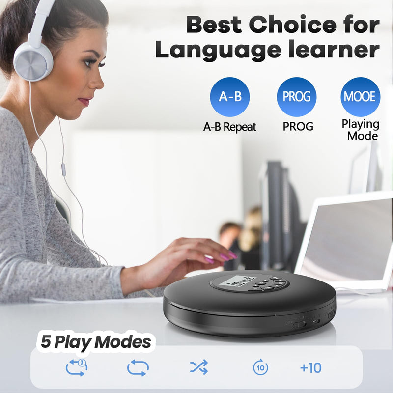 [AUSTRALIA] - Arafuna Portable CD Player-Compact Discman CD Player-Personal Music Player with CD-R & CD-RW Playback Anti-Skip Protection, Programmable Tracks - Earphones Included Black 
