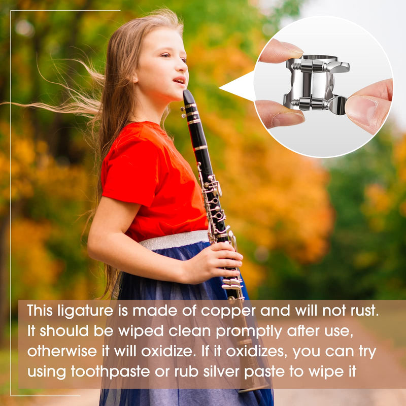 Treela 4 Pcs Clarinet Ligature Clarinet Mouthpiece Ligature Silver Clarinet Mouthpiece Ligature B Flat with Adjustable Screws Bb Clarinet Ligature for Clarinet Mouthpiece Woodwinds Instrument