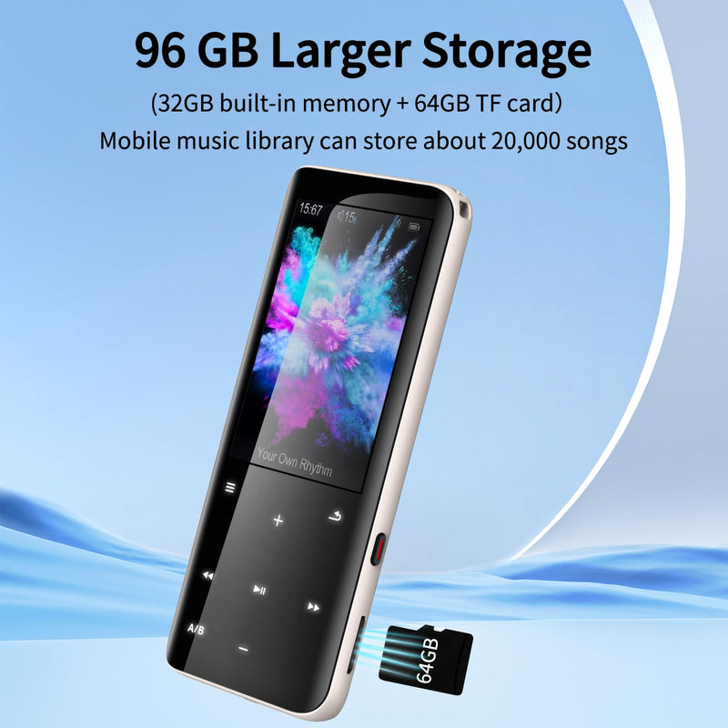 [AUSTRALIA] - 96GB MP3 Players, Music Player with Bluetooth 5.2, Volorful HiFi MP3 Digital Audio Players with HD Speaker, Mini Portable MP3 Player for Kids, Hiking, Traveling, Sports, FM Radio, Recorder (96GB) 96GB 