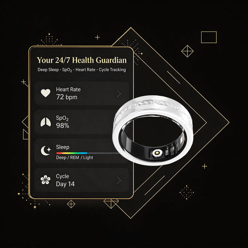 Diamond Smart Ring for Women, Fitness & Vital Signs Monitoring, Sleep Tracker, Remote Photography, No Subscription, Ladies Gift, iOS & Android(Silver,8#) Gray 8