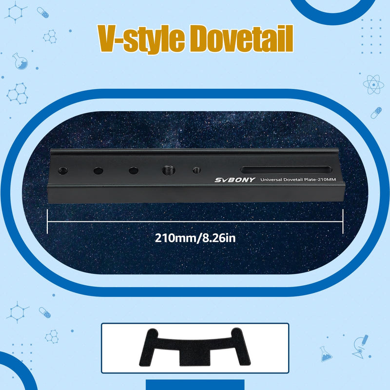SVBONY SV219 Dovetail Mount Plate, 210mm 8.26 inches Universal Dovetail Plate Compatible with Vixen Dovetail Saddles, Telescope Accessories for OTA Equatorial Tripod Sky Astrophotography