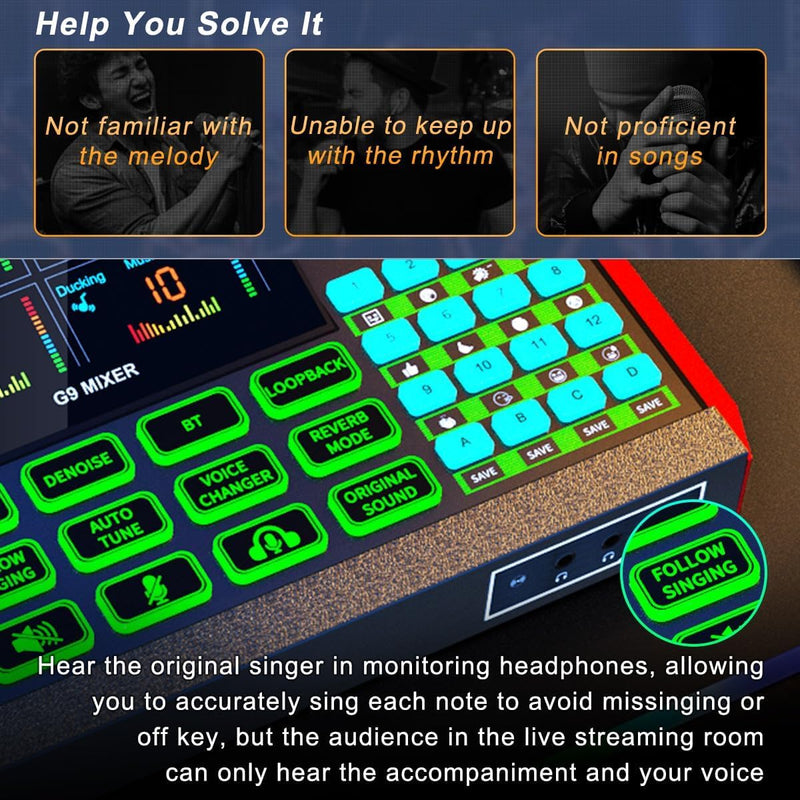 [AUSTRALIA] - Audio Mixer Podcast Equipment Bundle, XLR Studio Live Sound Card for Streaming Podcasting, Audio Interface DJ Mixer Sound Board for Microphone PC Mobile TikTok YouTube Video Content Creating Be-G9-US 