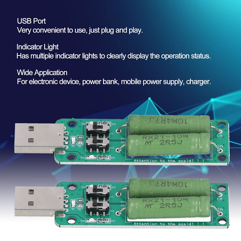 Eujgoov USB Load Tester Power Bank Discharge Resistor 5 V 1 A / 2 A / 3 A Switchable Load Resistor Discharge Ageing Resistance Electronic Load Detector Pack of 2