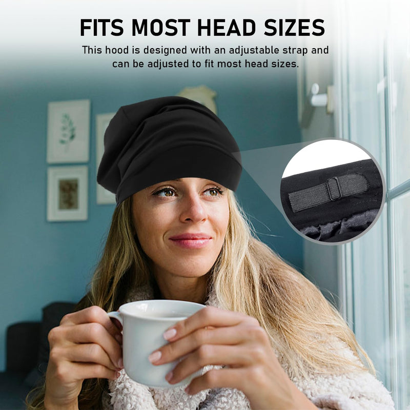 1 x Sleep Cap, Women's Hair Hat, Adjustable Elastic Bandana, Satin Jumper Hat, Toe Cap, Breathable and Warm Hat, Hair Cap for Sleeping (Black)