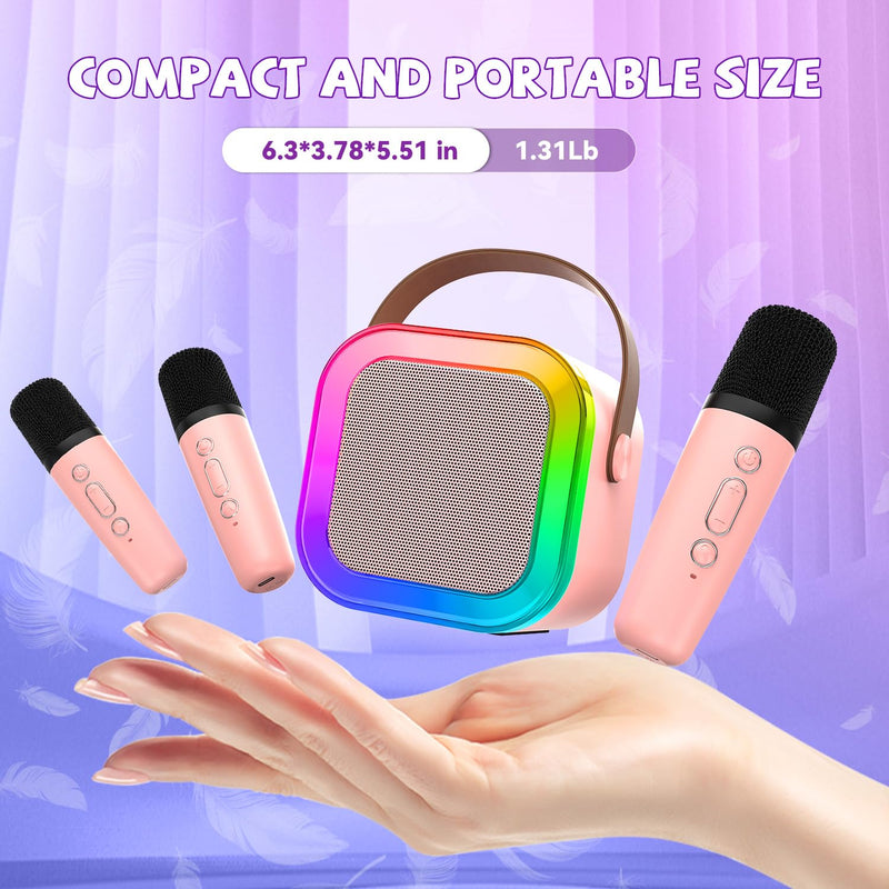 Upgraded Mini Karaoke Machine with 3 Wireless Microphones for Kids Girls Boys - Karaoke Party Speaker Christmas Birthday Gifts for 4 5 6 7 8 9 10 11+ Year Old - Kids' Instrument Accessories - Pink 3MIC-PINK