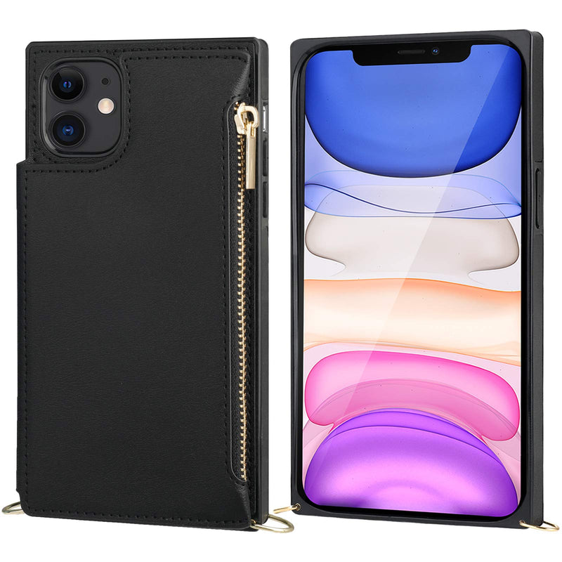 Bocasal Crossbody Wallet Case for iPhone 11 with Card Holder,Zipper Card Slot Protector Shockproof Purse Cover with Removable Cross Body Strap 6.1 Inch(Black) Black For iPhone 11 6.1 inch display