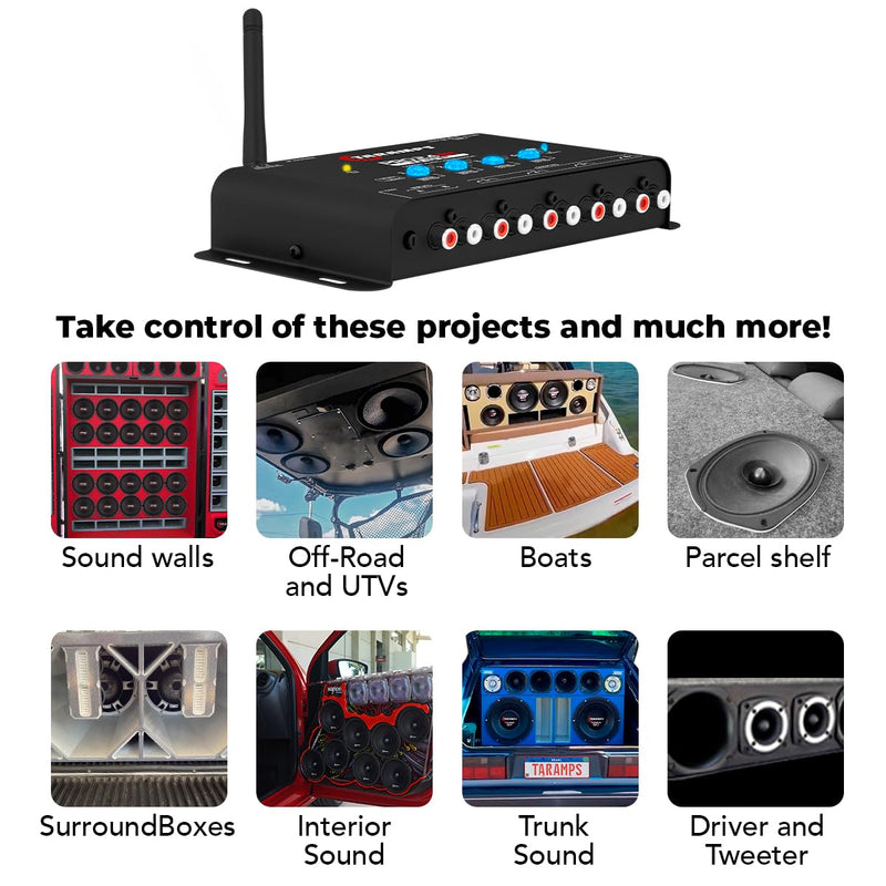 Taramps Pro 2.4 BT Bluetooth DSP Crossover Full, Digital Signal Processor, Car Audio Equalizer with App, Gain up to 9V, 15 Band Graphic Equalization, 12 preset EQ, 2 in and 4 Out, High Level Input
