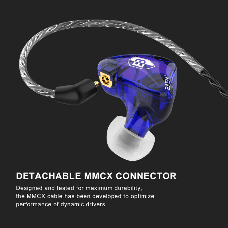 BASN Bsinger PRO in-Ear Monitors Hybrid Dynamic Dual Drivers Two Detachable MMCX Cables Musicians in-Ear Earbuds Headphones (Blue) Blue