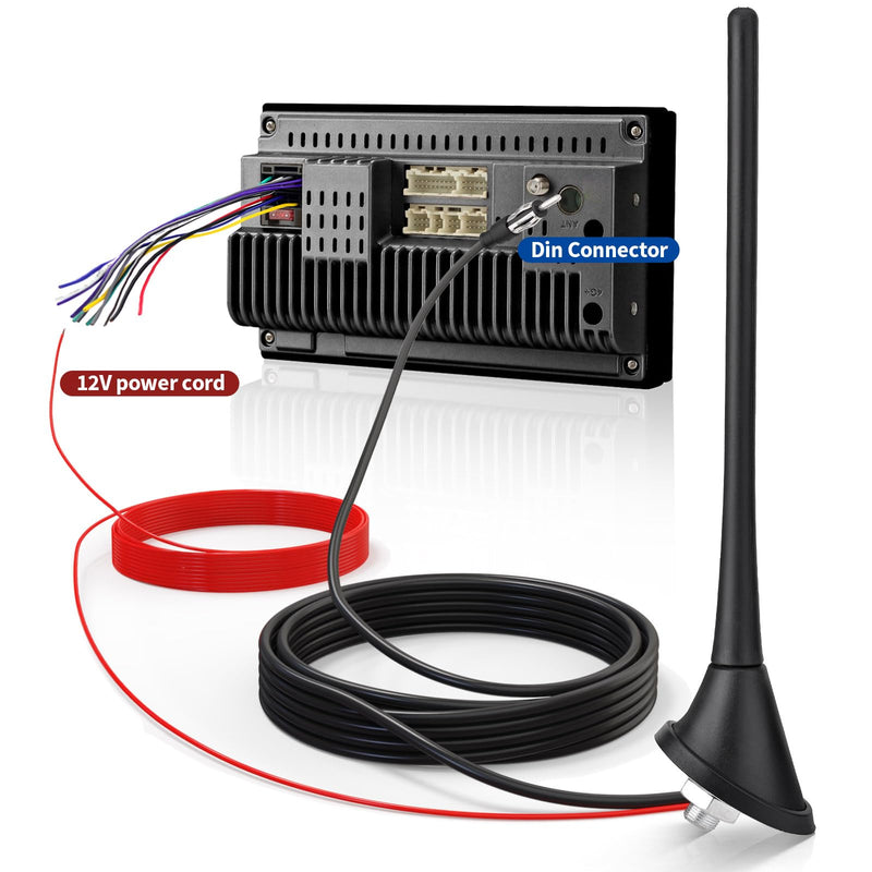 [AUSTRALIA] - Eightwood Car Stereo FM AM Radio Antenna, Universal Roof Mount Amplified Antenna with 12V Power Wire DIN Plug Connector for Vehicle Car Truck SUV Radio Stereo Receiver Media Head Unit amplified antenna with 16ft cable 