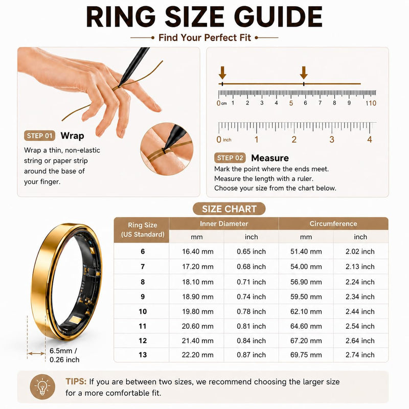 Smart Ring for Women Men, Ultra Thin Health Tracker Ring with Sleep Monitoring, Fitness Tracking, Heart Rate Sensor, Waterproof Wearable, No Subscription Fee, iOS & Android Compatible（Gold 11） Gold
