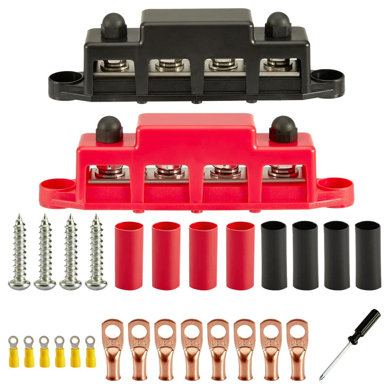 [AUSTRALIA] - Pindex M8 Busbar Distribution Block 250 AMP DC 12 V-48 V with 4 x M8 Terminal Bolts, M8 Power Distribution Block Bus Bar 12 V for Motorhomes, Ships, Yachts, Car RVs, Trucks 