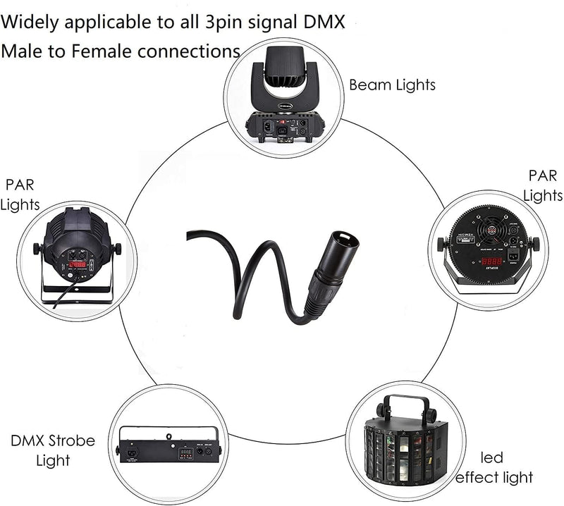 [AUSTRALIA] - MFL. 10 ft Flexible DMX Cable 3 Pin Signal XLR Male to Female Cable Wire for Stage Lighting DJ Lights, 110 Ohms Impedance, Black, 4 Pack 10.2ft/3.1M 