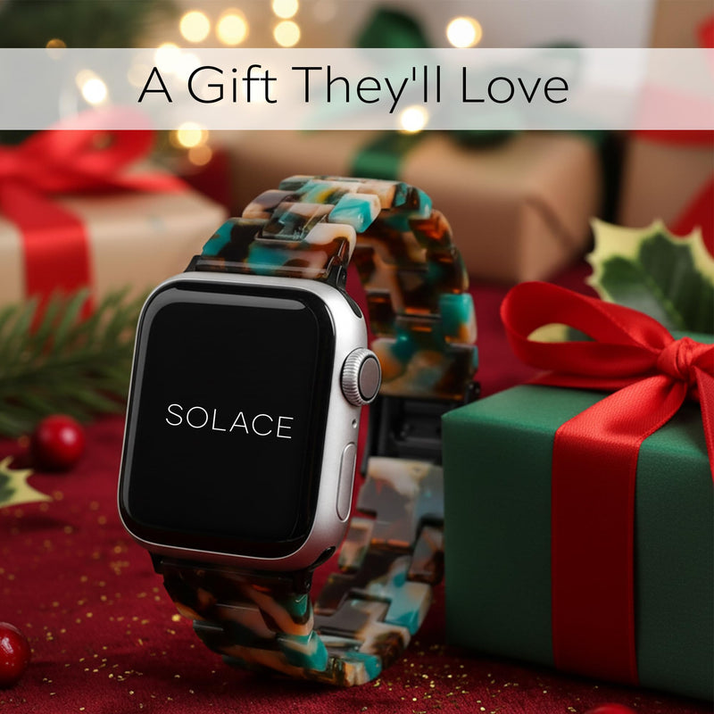 Solace Bands Slim Matte Resin Watch Band - Universal Fit for Apple Watch Bands for Women and Men, iWatch Bands for 38mm 40mm 41mm 42mm 44mm 45mm 49mm Ultra, SE and Series 11 10 9 8 7 6 5 4 3 2 1 Powderflower/Rose gold metal 38/40/41/42/44/45 mm